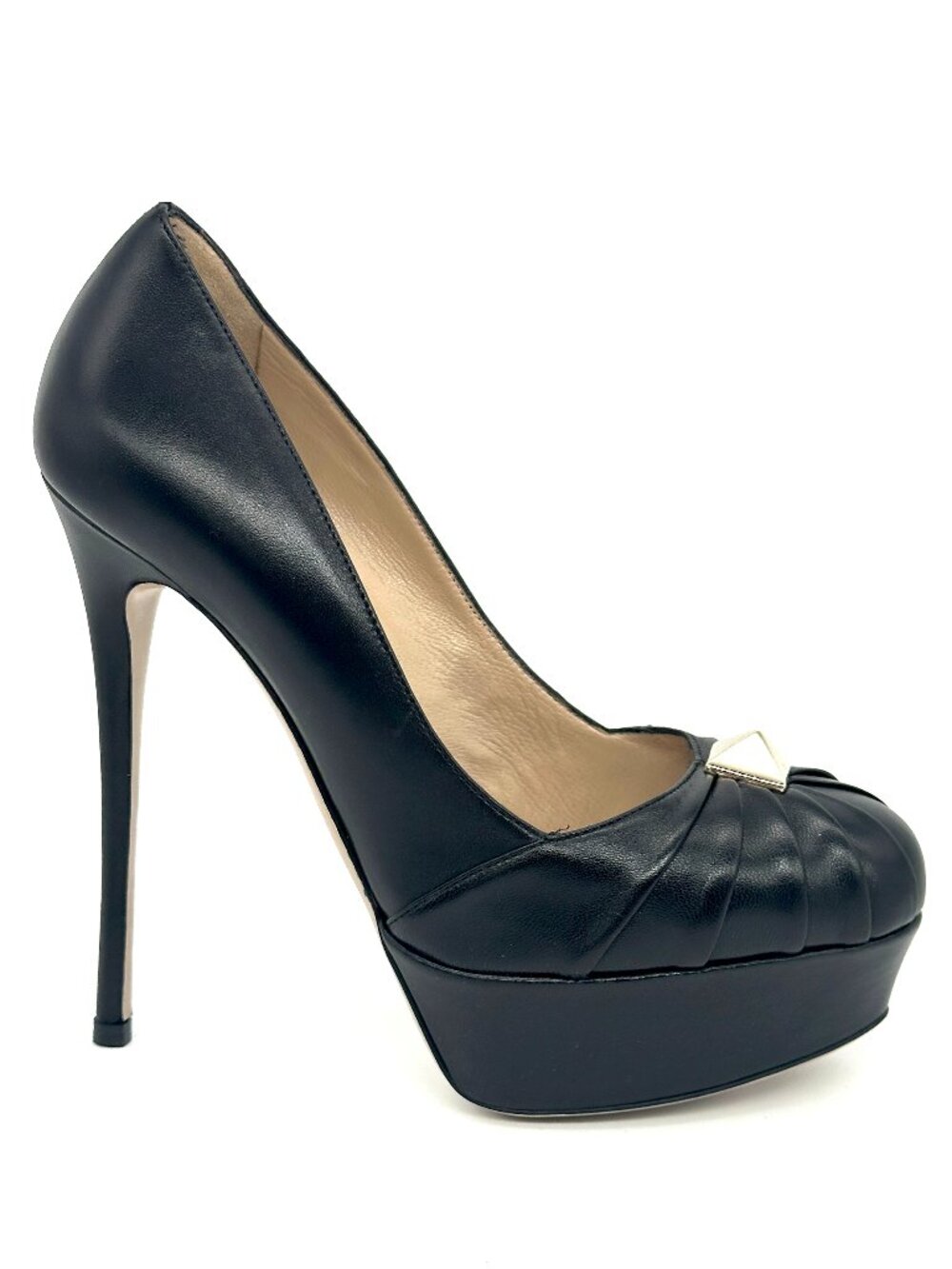 Valentino Garavani Rockstud Pleated Leather Studded Platform Pumps Heels